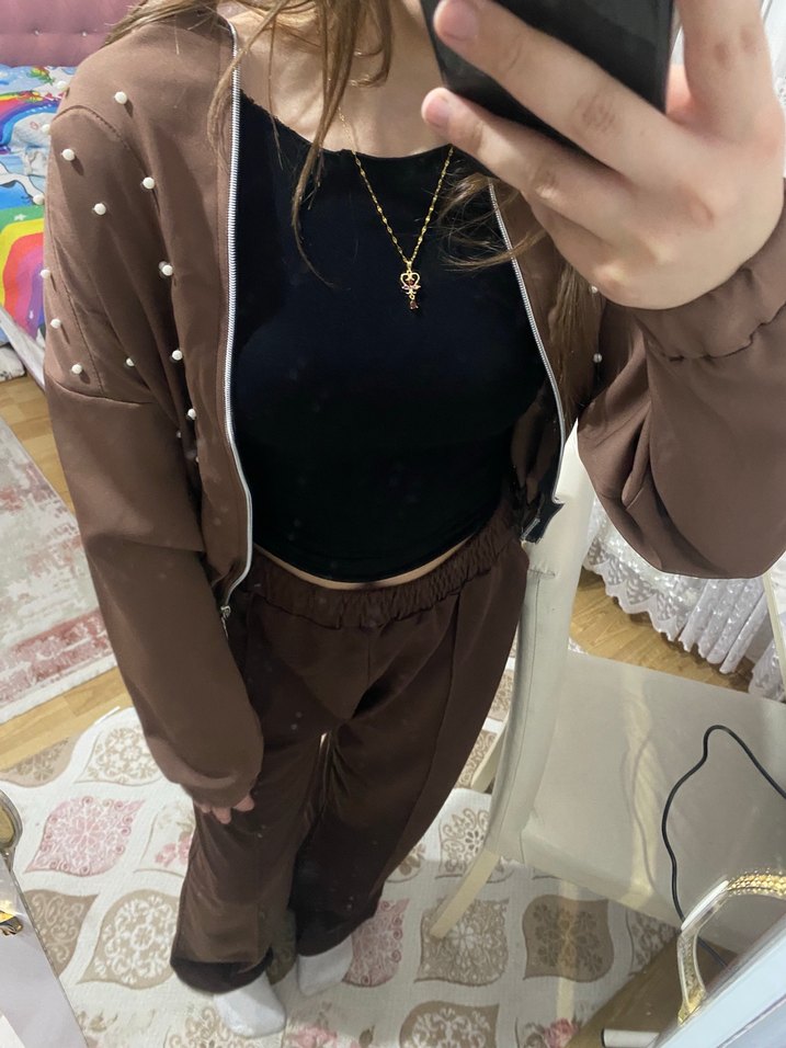 Zincir Detaylı Kahverengi Deri Kadın Ceket - Görsel 2