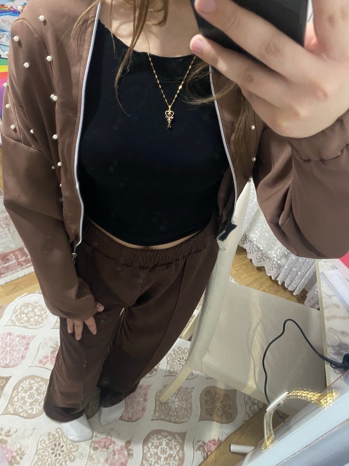 Zincir Detaylı Kahverengi Deri Kadın Ceket - Görsel 4