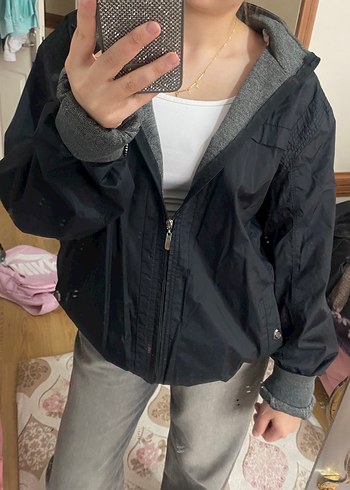 Gri Yüksek Yakalı Fermuarlı Kadın Ceket - Görsel 3