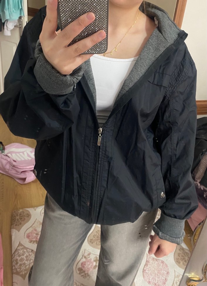 Gri Yüksek Yakalı Fermuarlı Kadın Ceket - Görsel 3