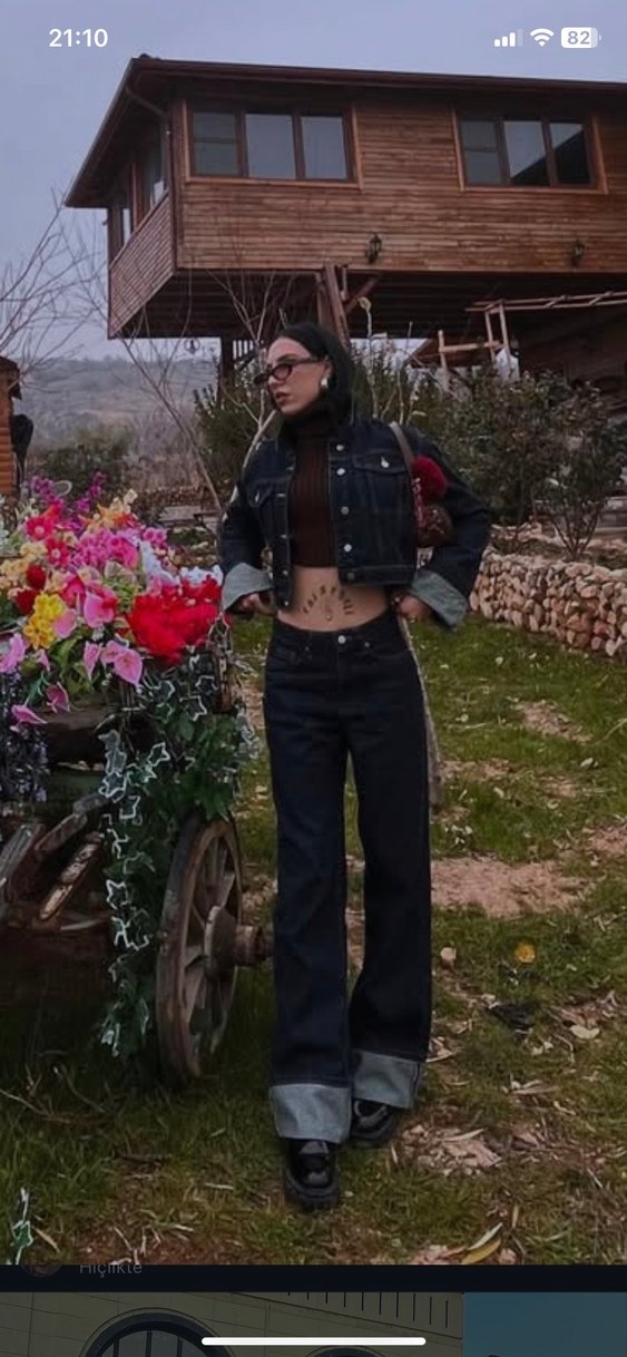 Kürklü Bol Kesim Midi Kot Pantolon - Görsel 2