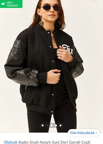 Siyah Kadın Deri Bomber Ceket - Görsel 2