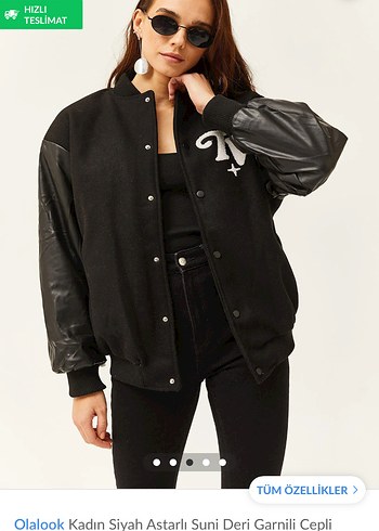Siyah Kadın Deri Bomber Ceket - Görsel 3