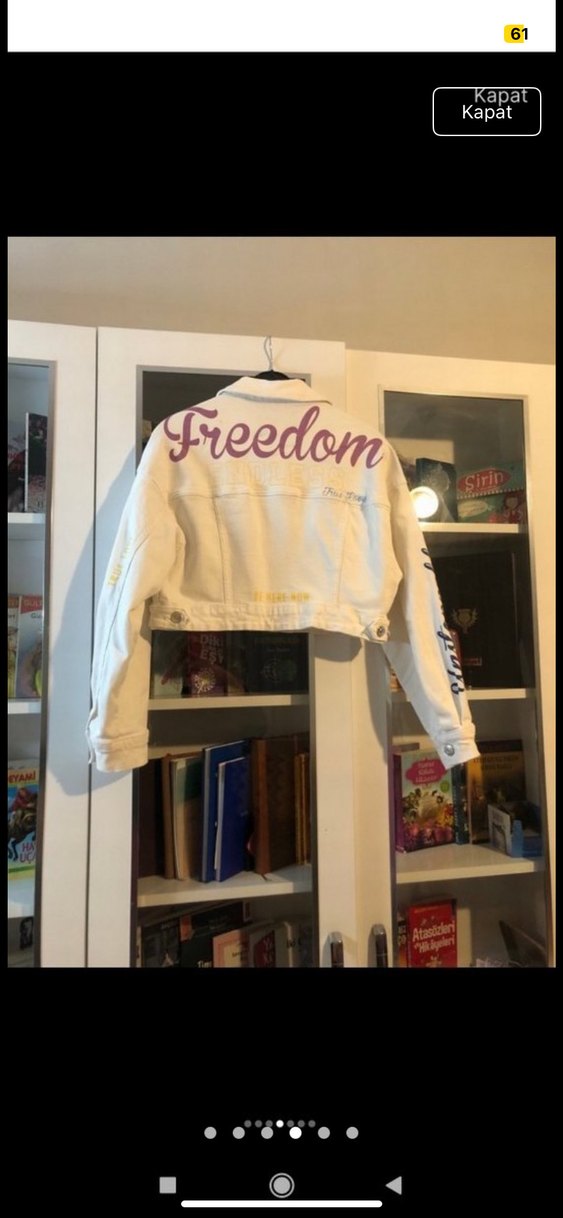 Beyaz Baskılı Kadın Crop Denim Ceket - Görsel 4