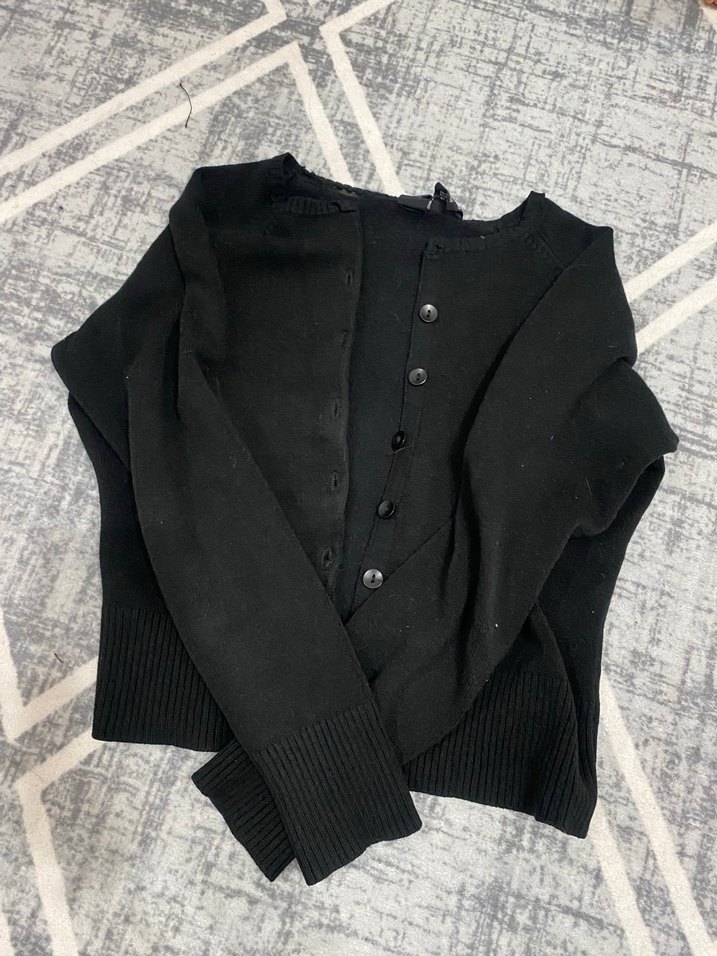 Düğmeli Siyah İnce Triko Kadın Kazak - Görsel 3