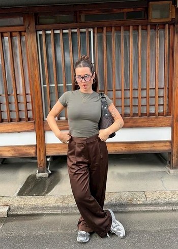 Mango Minimalist Kahverengi Pantolon Haki Ust Kombin