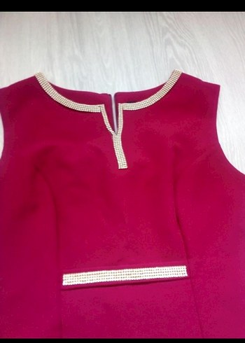 Pembe V Yaka Kemerli Midi Elbise - Görsel 3