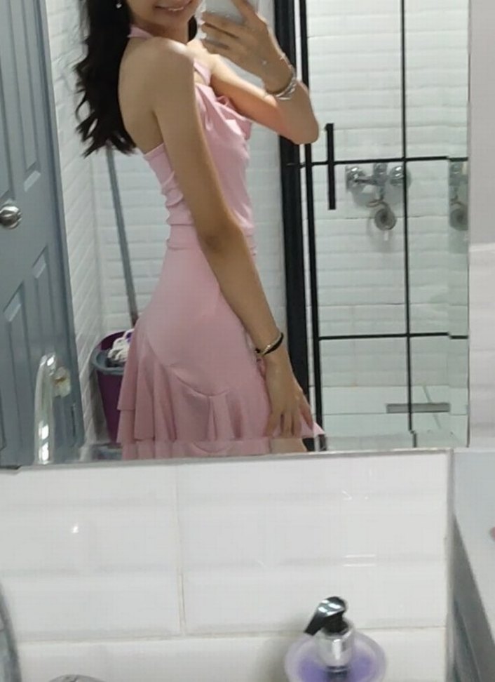 pembe Bağlama Desenli Drapeli Midi Elbise - Görsel 3