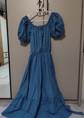 Uzun Mavi Bohem Rahat Elbise - Görsel 2