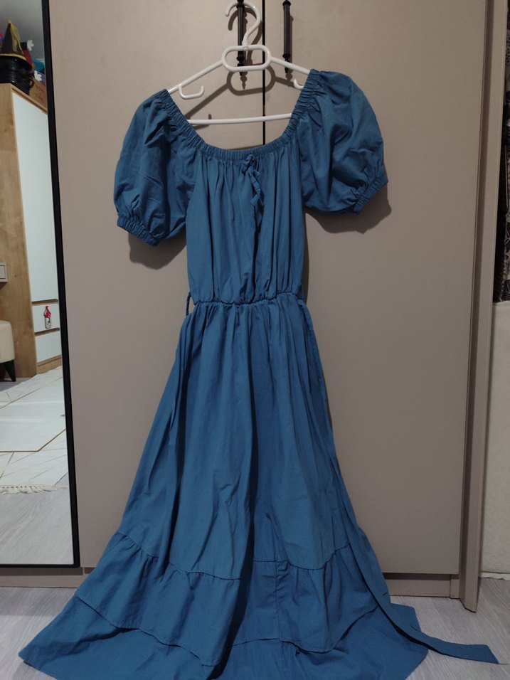 Uzun Mavi Bohem Rahat Elbise - Görsel 2