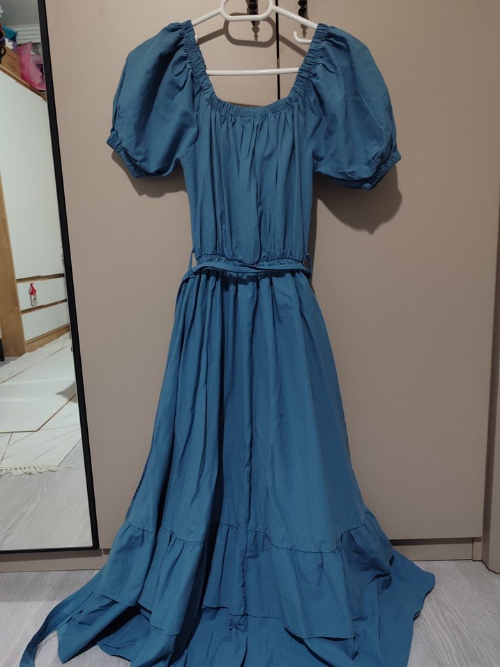 Uzun Mavi Bohem Rahat Elbise - Görsel 3