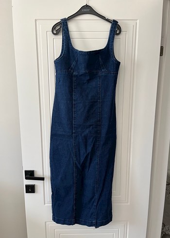 Lacivert Kadın Uzun Askılı Denim Elbise