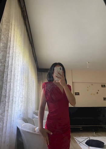 Zyxel Kırmızı Drapeli V Yakalı Mini Elbise