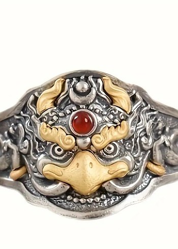 Vintage Guan Yu Gümüş Kaplama Ayarlanabilir Yüzük - Görsel 3