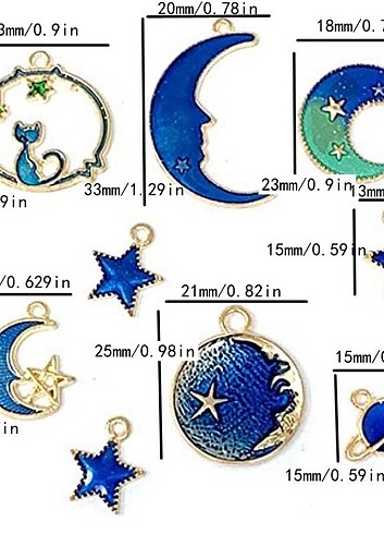 American Vintage Vintage Motifli Yüksek Katile Mavi Kolye ve Küpe Ucu 1 Adet