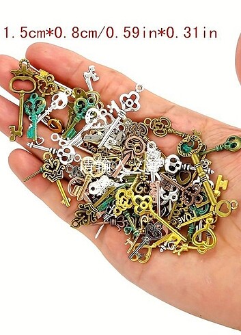 10 Adet Vintage Motifli Anahtar Kolye ve Küpe Ucu 