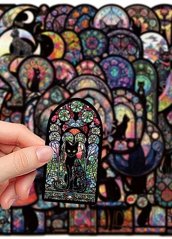 50 Adet Gotik Kedi Sticker 