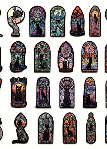 universal Beden çeşitli Renk 50 Adet Gotik Kedi Sticker 