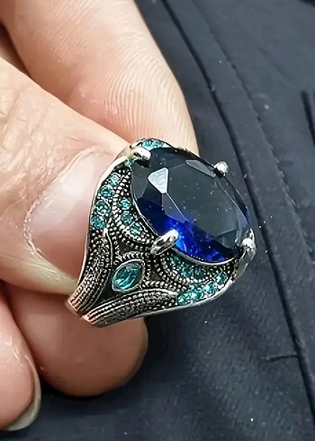 Erkek Vintage Mavi Taşlı Bohem Yüzük - Görsel 6