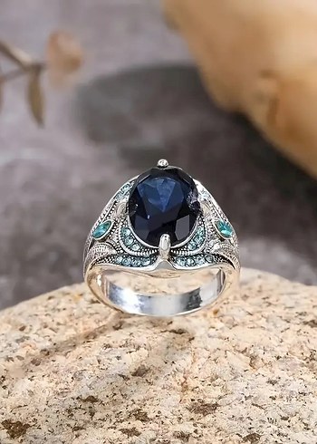 Erkek Vintage Mavi Taşlı Bohem Yüzük - Görsel 5
