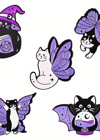 Mor Gotik Kanatlı Kedi Broş Pin Adet 1 Adet