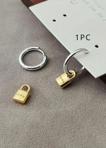 Samy Altın Renkli Kilit Figürlü Midi Küpe - Görsel 3