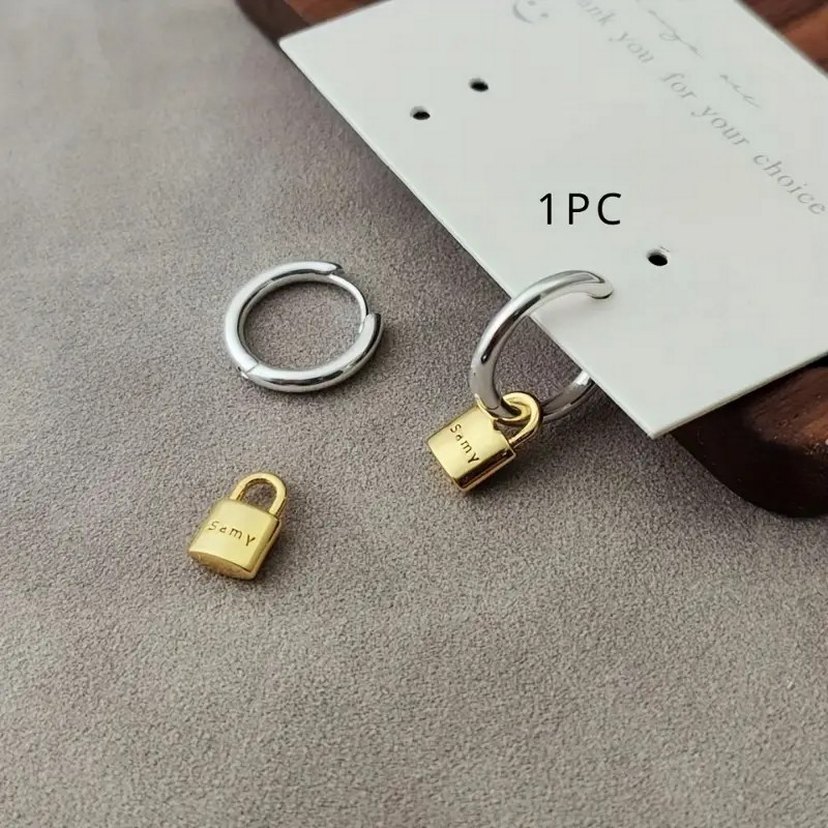 Samy Altın Renkli Kilit Figürlü Midi Küpe - Görsel 3