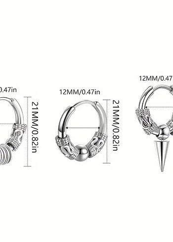 Metal Punk Tarzı Erkek Küpe 1 Çift Paslanmaz Çelik - Görsel 4