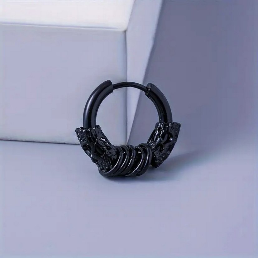 Metal Punk Tarzı Erkek Küpe 1 Çift Paslanmaz Çelik - Görsel 2