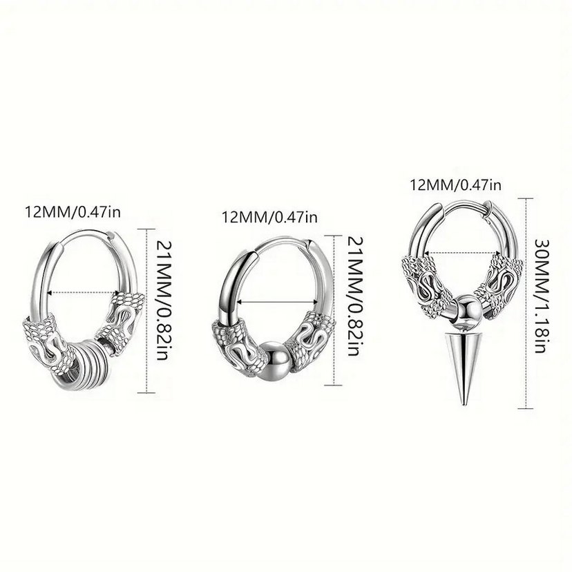 Metal Punk Tarzı Erkek Küpe 1 Çift Paslanmaz Çelik - Görsel 4