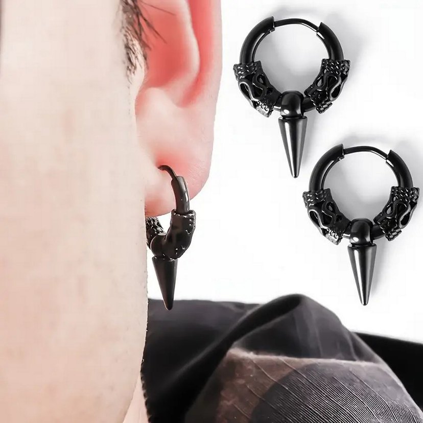 Metal Punk Tarzı Erkek Küpe 1 Çift Paslanmaz Çelik - Görsel 3