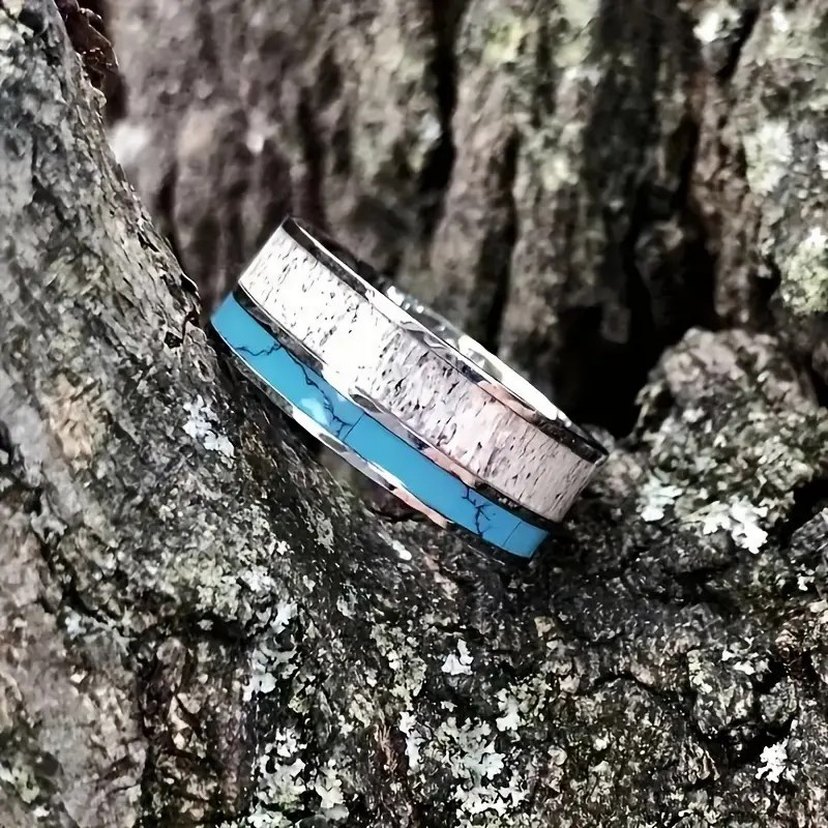 Turkuaz Detaylı Minimalist Erkek Yüzüğü - Görsel 2