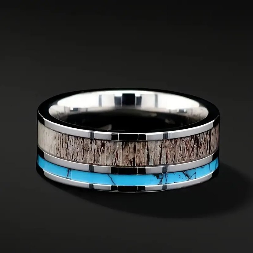 Turkuaz Detaylı Minimalist Erkek Yüzüğü - Görsel 4