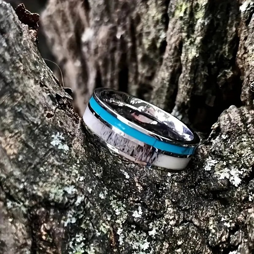 Turkuaz Detaylı Minimalist Erkek Yüzüğü - Görsel 5