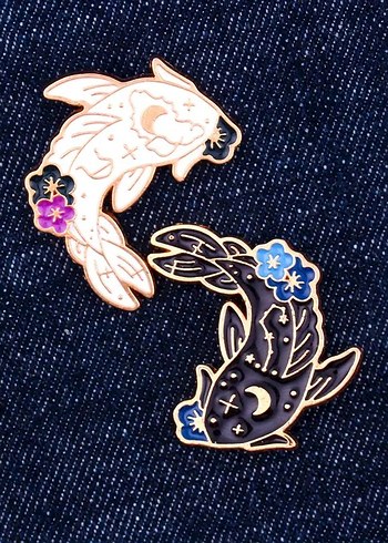 Yin Yang Motif Balık Broş Pin Rozet 2 Adet - Görsel 6