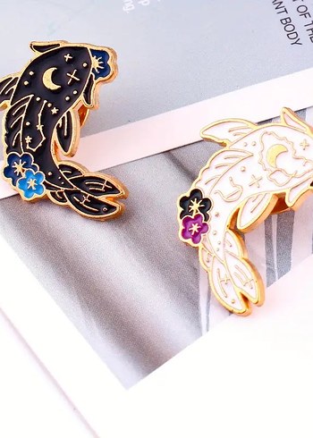 American Vintage Yin Yang Motif Balık Broş Pin Rozet 2 Adet
