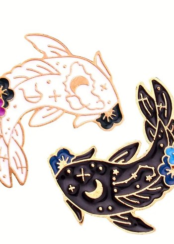 Yin Yang Motif Balık Broş Pin Rozet 2 Adet
