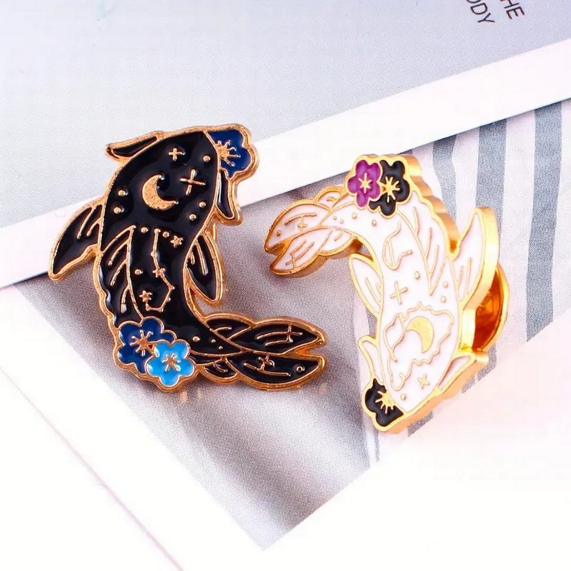 Yin Yang Motif Balık Broş Pin Rozet 2 Adet - Görsel 3