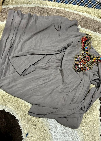 Gri Bohem İşlemeli Hamile Tunik - Görsel 2