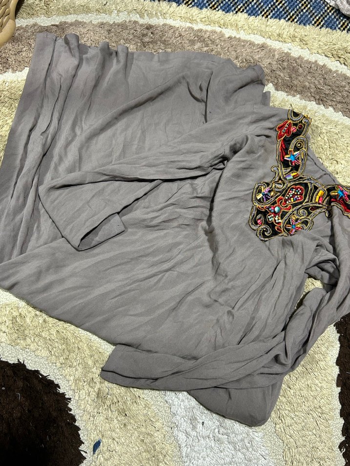 Gri Bohem İşlemeli Hamile Tunik - Görsel 2