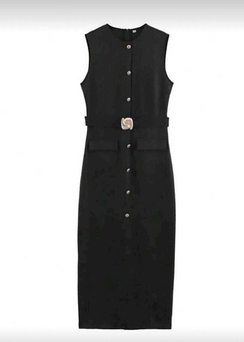 Zara Düğmeli Siyah Elbise - Görsel 3