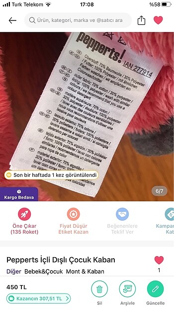  E.L.F 10 yaş çok kaliteli çift taraflı giyilebilir