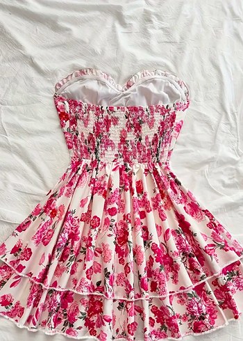 Çiçekli Straplez Mini Elbise - Görsel 2