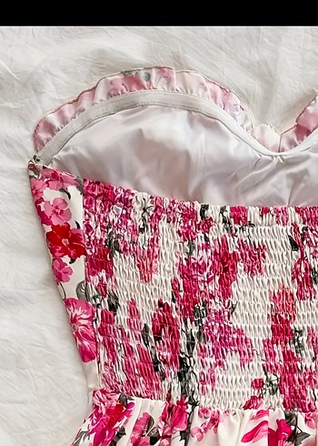 Çiçekli Straplez Mini Elbise - Görsel 4