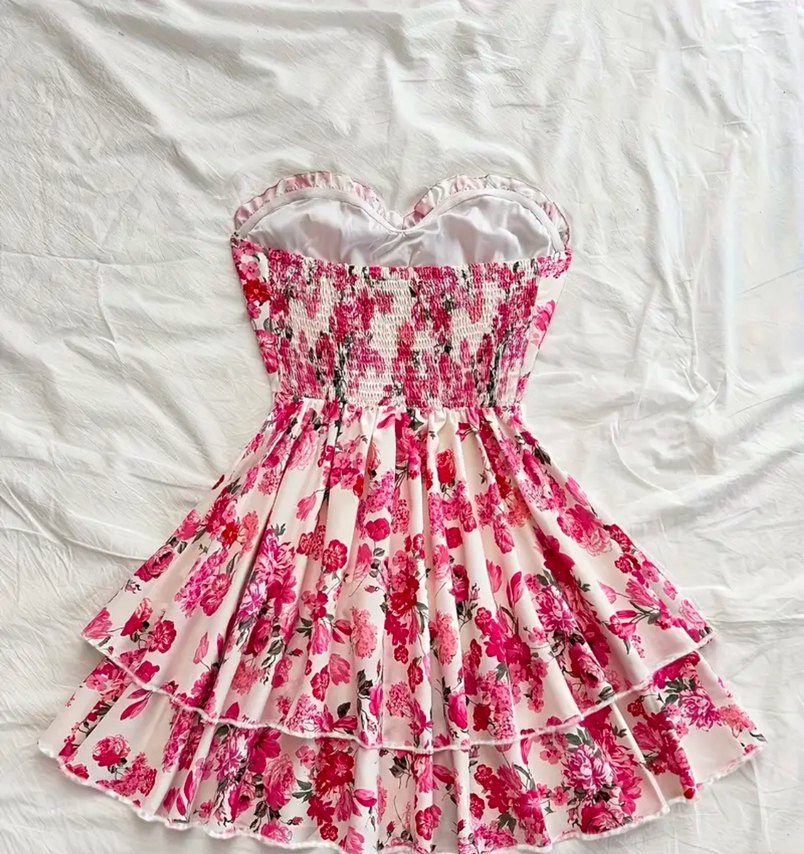 Çiçekli Straplez Mini Elbise - Görsel 2