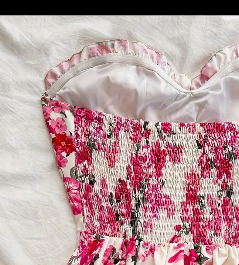 Çiçekli Straplez Mini Elbise - Görsel 4