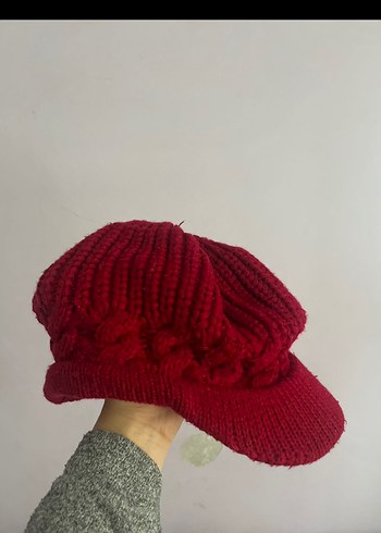 Kadın Örgü Kırmızı Bere Şapka - Görsel 3