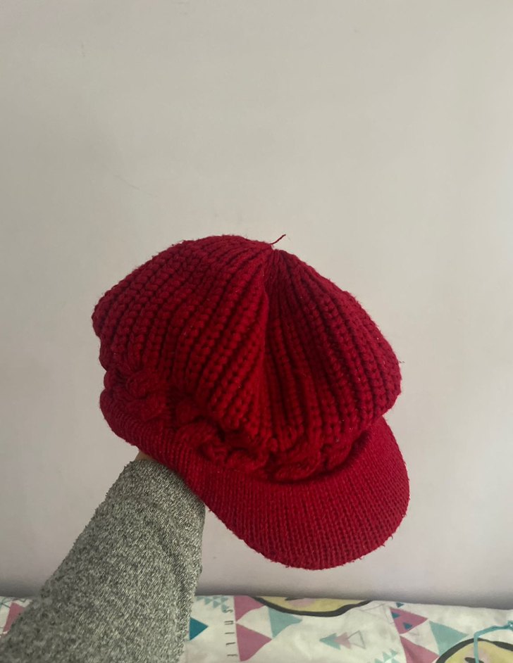 Kadın Örgü Kırmızı Bere Şapka - Görsel 2