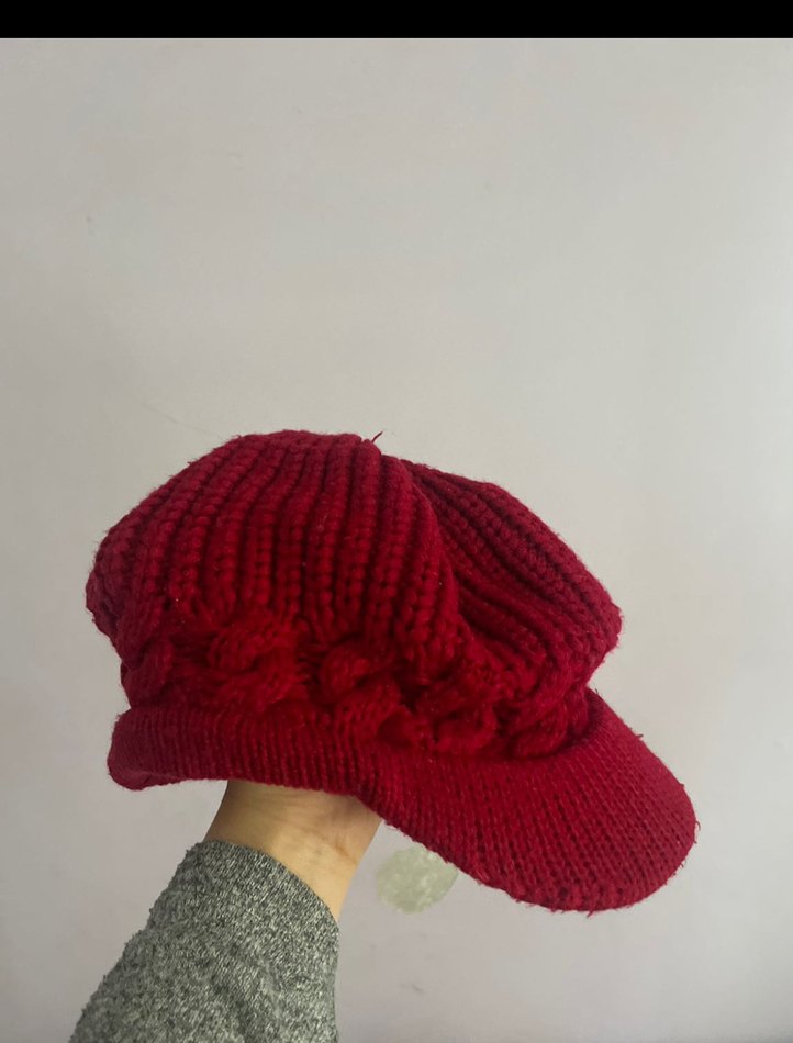 Kadın Örgü Kırmızı Bere Şapka - Görsel 3