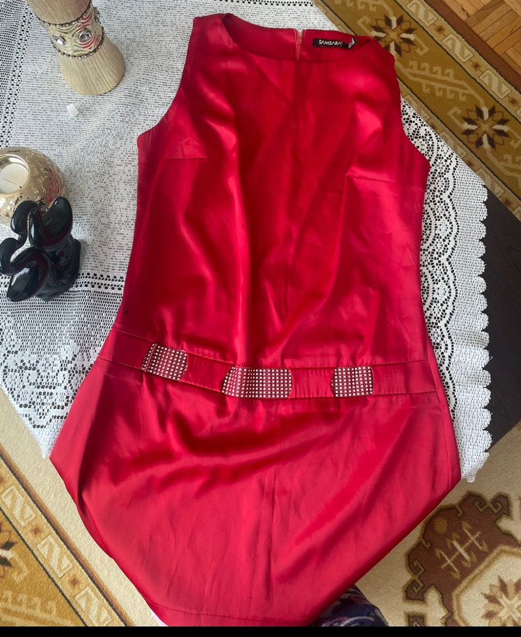 Kırmızı Kemerli görünümlü Mini Elbise - Görsel 2